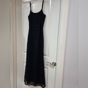 Navy Velveteen Lace Maxi Dress